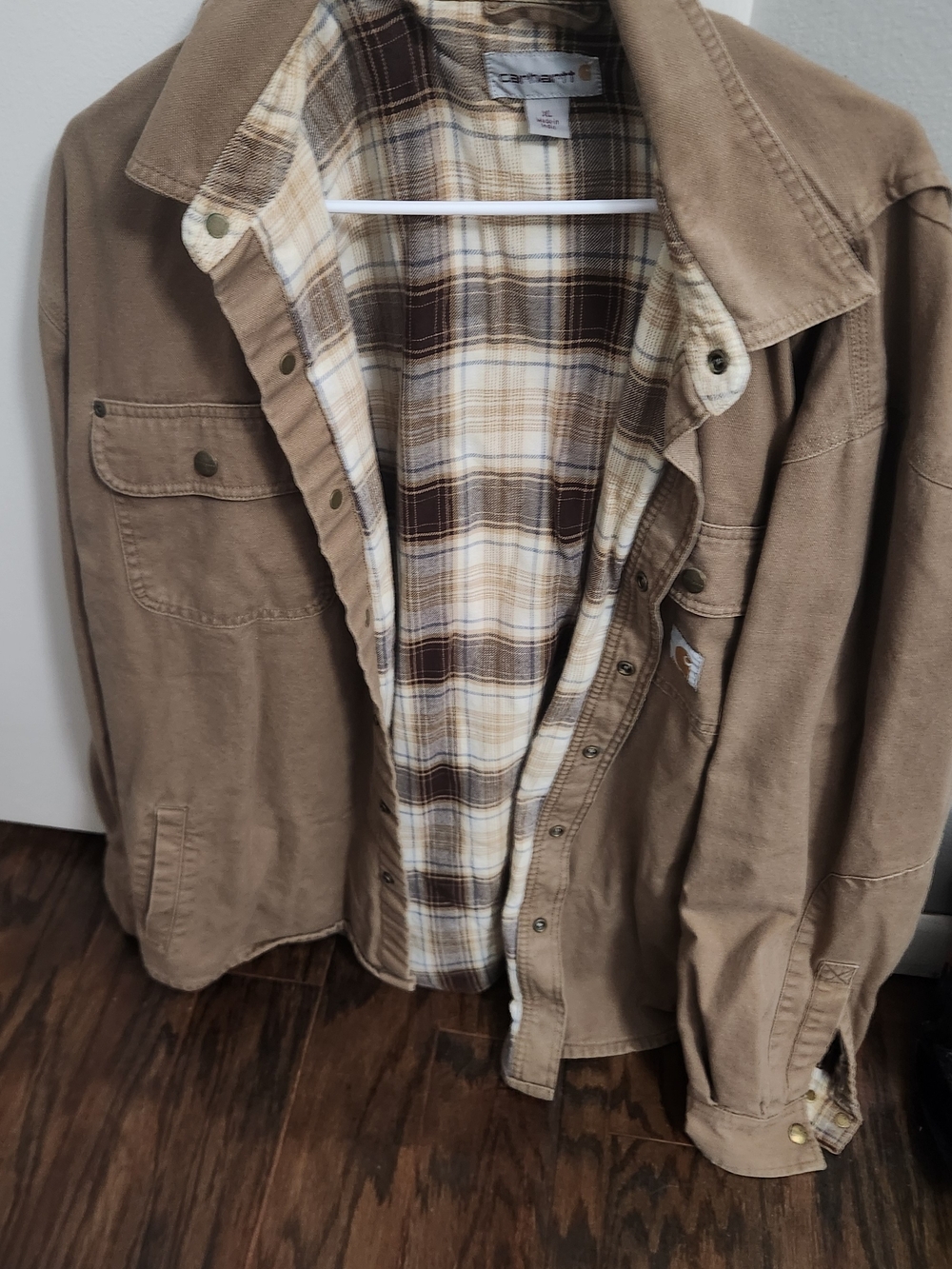 Carhartt Men's Tan Canvas Jacket with Plaid Lining